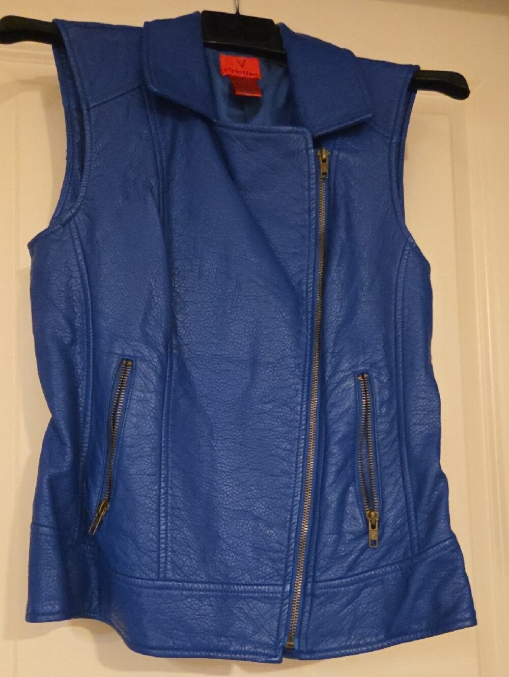 V Cristina Electric Blue Sleeveless Moto Vest - Picture 9 of 16